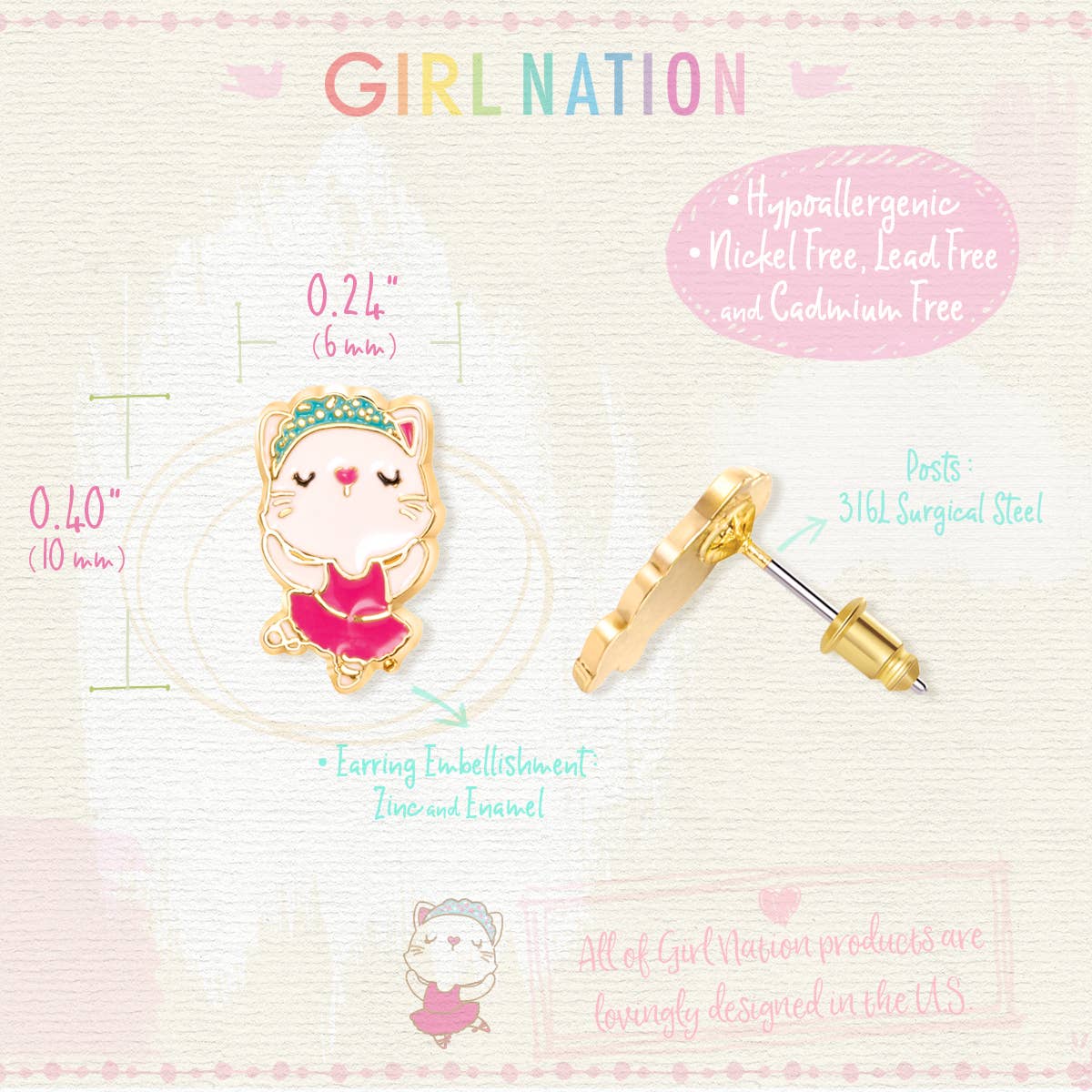 Ballerina Kitty Cutie Stud Earrings