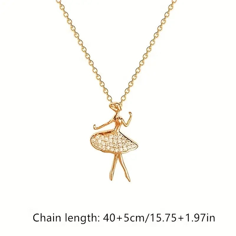 Stainless Steel Ballerina Gold Pendant Necklace