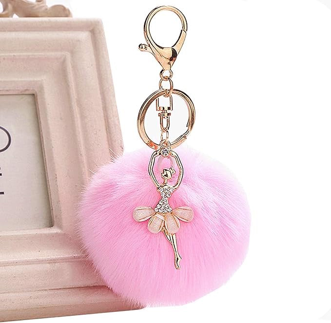 Ballerina Faux Fur Pom Pom Keychain