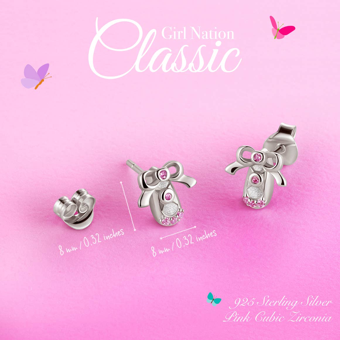 925 Sterling Silver Ballet Earrings with Pink Cubic Zirconia