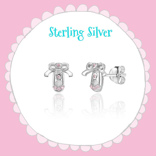 925 Sterling Silver Ballet Earrings with Pink Cubic Zirconia