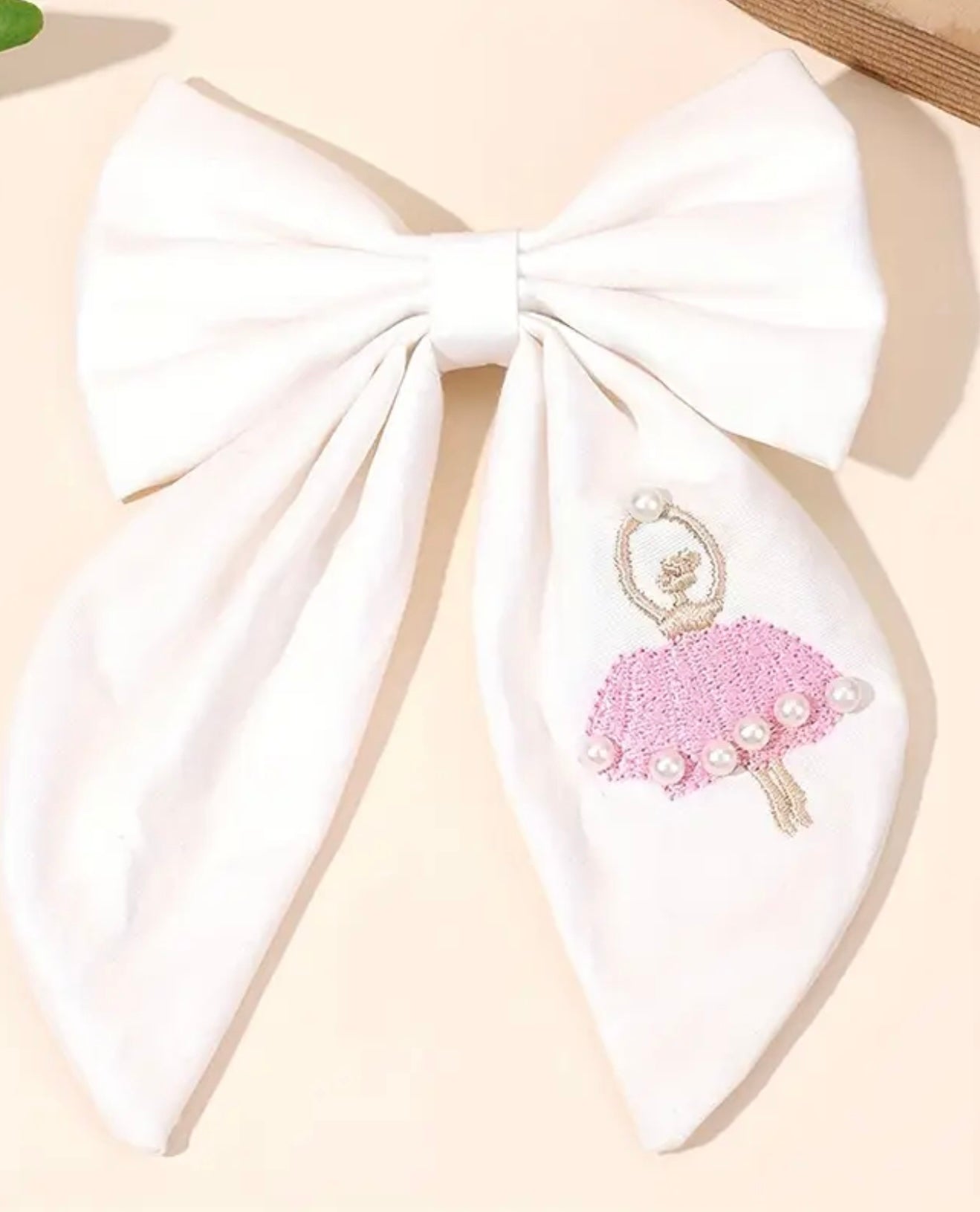 Ballerina Embroidered Hair Bow