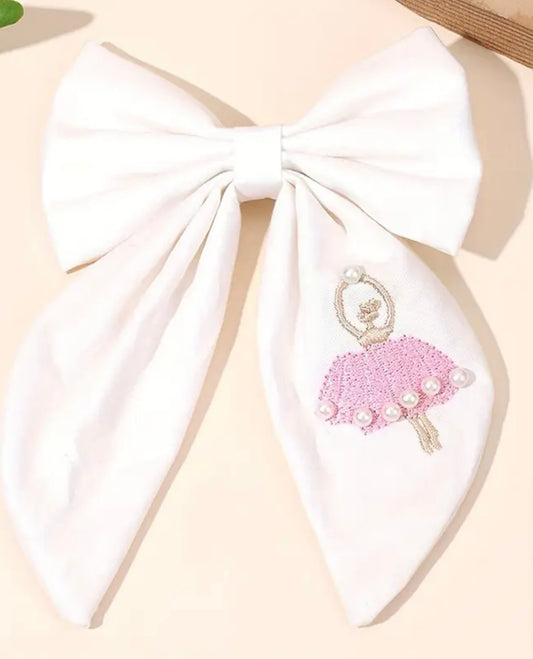 Ballerina Embroidered Hair Bow