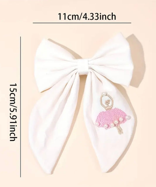Ballerina Embroidered Hair Bow