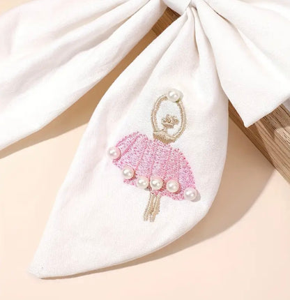 Ballerina Embroidered Hair Bow