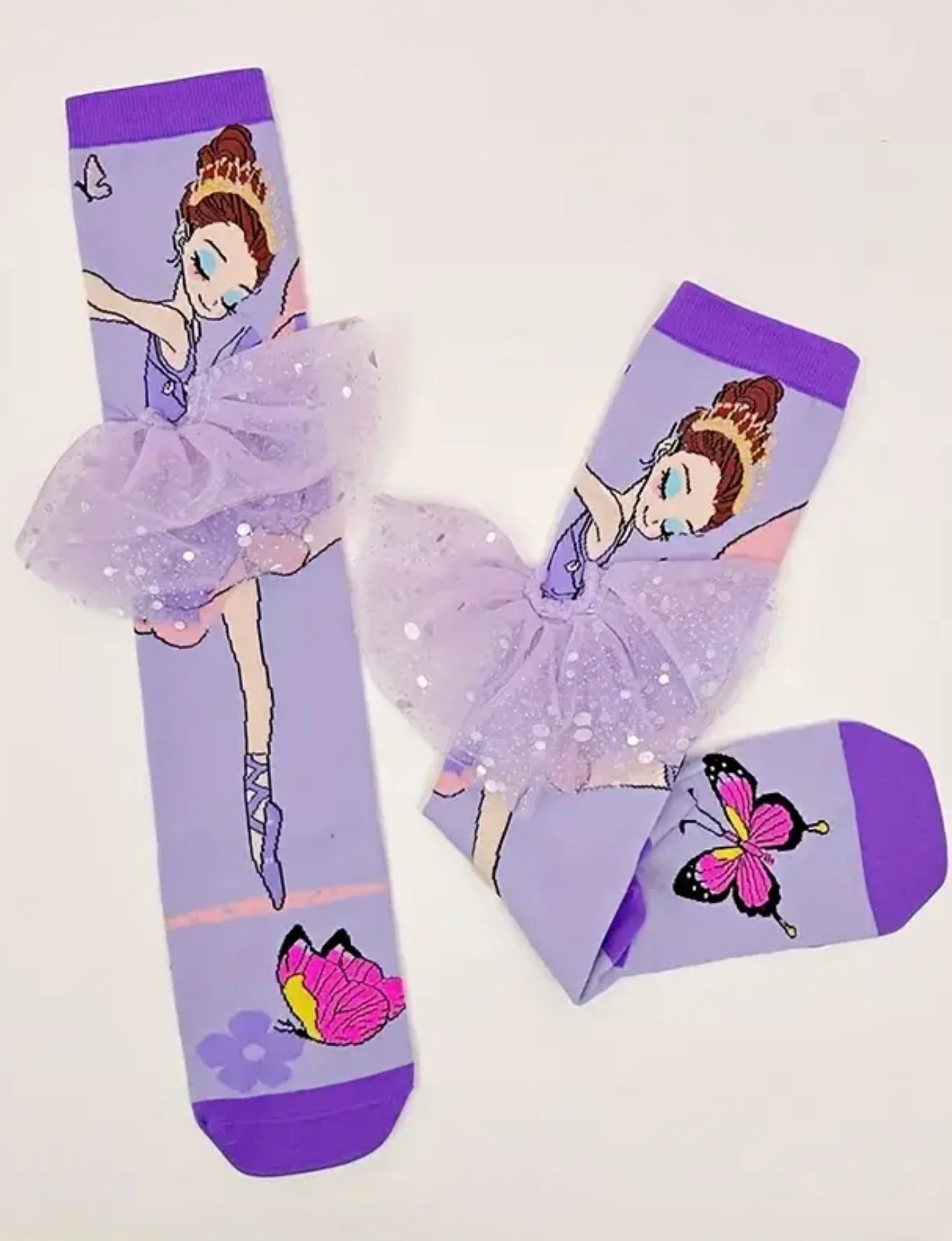 Girls Ballerina Glitter Tulle Knee High Socks