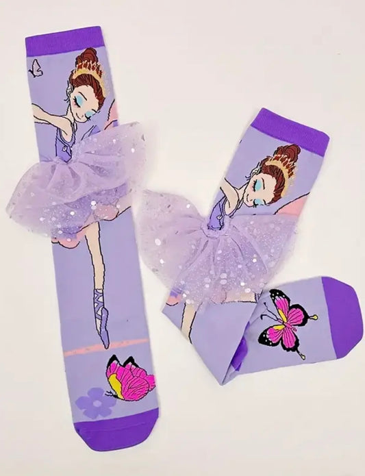 Girls Ballerina Glitter Tulle Knee High Socks