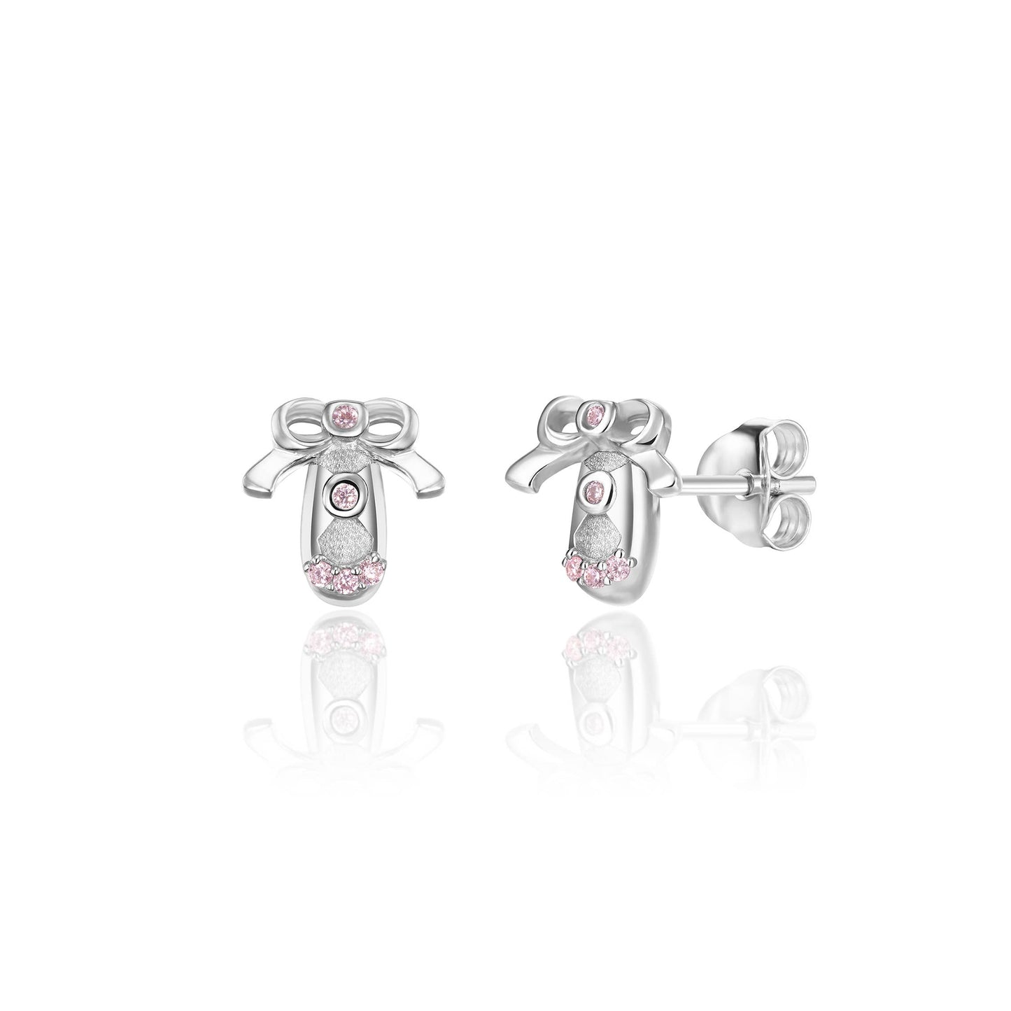 925 Sterling Silver Ballet Earrings with Pink Cubic Zirconia