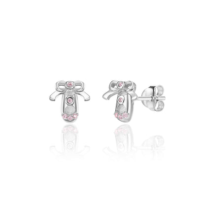 925 Sterling Silver Ballet Earrings with Pink Cubic Zirconia