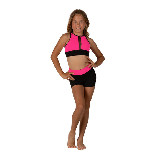 Girls Two-Tone Mesh Crop Top