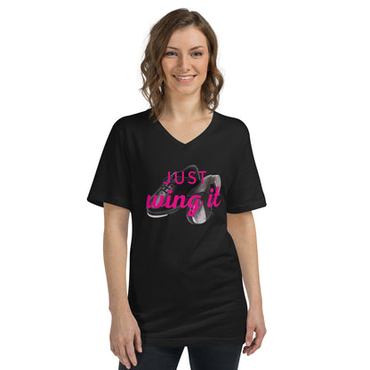 Ladies Just Wing It Short Sleeve V-Neck T-Shirt